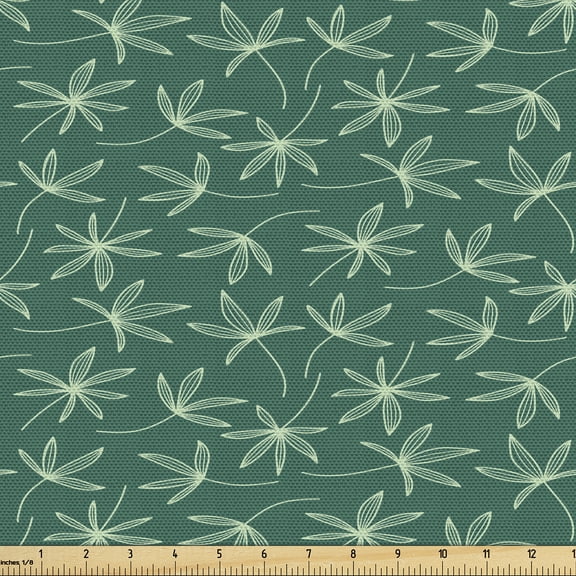 Ambesonne Dark Teal Fabric by the Yard Upholstery, Botanical Design Leaves, 1 Yard, Forest Green Mint Green