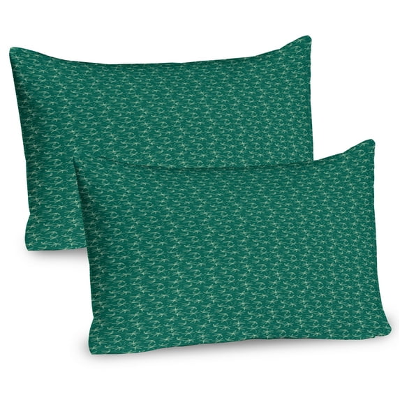 Ambesonne Dark Teal Pillow Sham 2 Pack, Botanical Design Leaves, 26"x20", Forest Green Mint Green