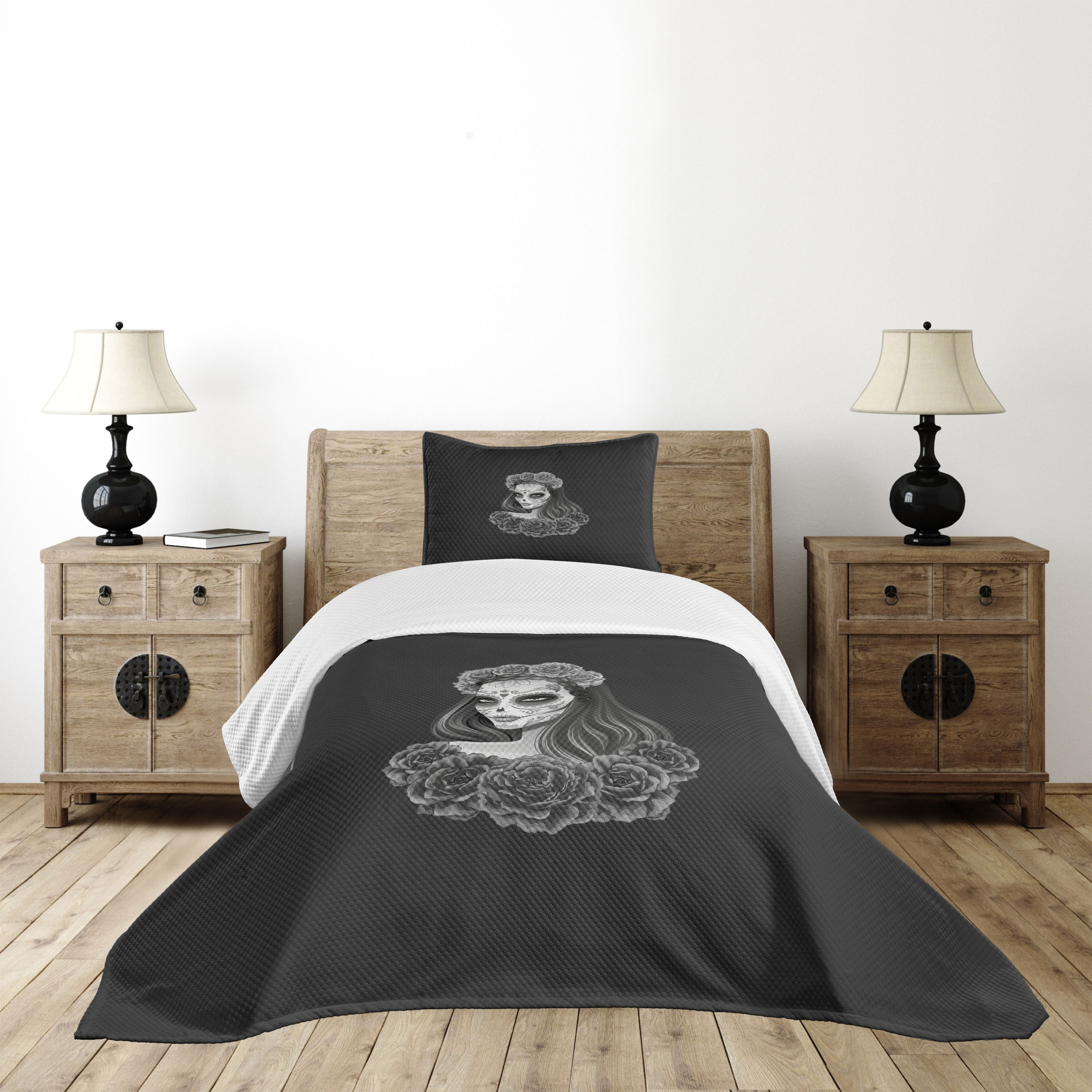 Twin Gray Quilted Bedspread Set with Pillow Sham