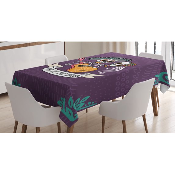 Ambesonne Day of the Dead Tablecloth Rectangular Table Cover, Music Performance, 52"x70", Multicolor
