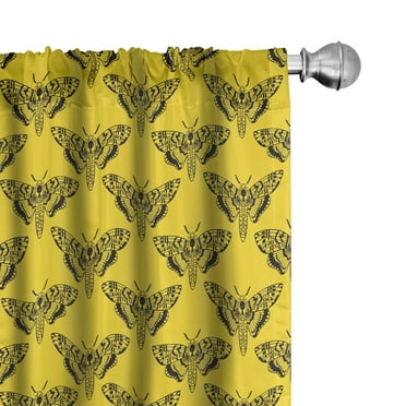 Ambesonne Death Moth 4-Panel Curtains, Black and Yellow Wings, 56"x84", Yellow and Charcoal Grey