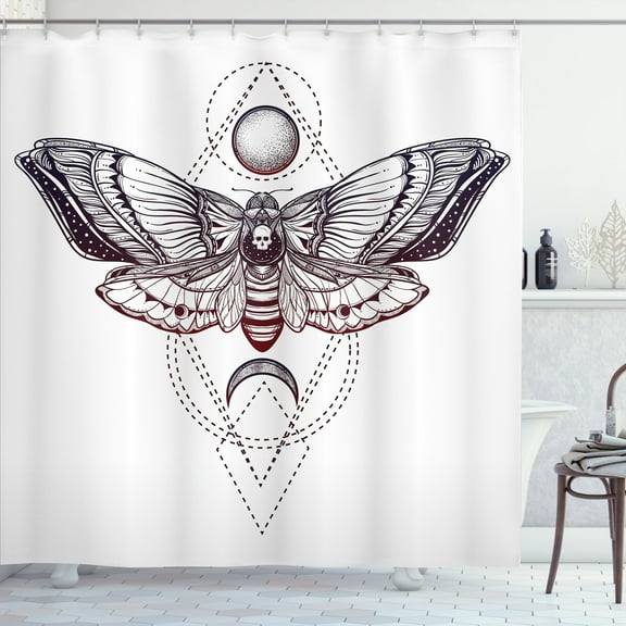 Ambesonne Death Moth Shower Curtain, Deadhead Butterfly Art, 69"Wx70"L, Dark Purple and White