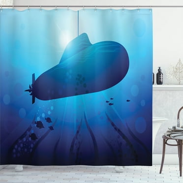 Ambesonne Deep Sea Shower Curtain, Monochrome Submarine Art, 69"Wx84"L, Cobalt Blue Aqua