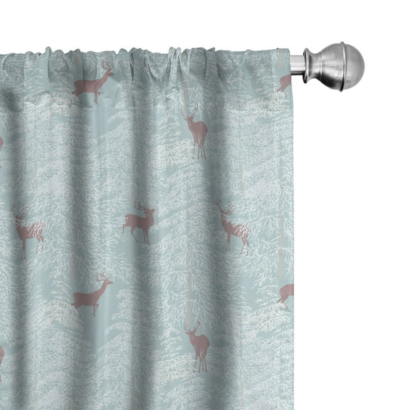 Ambesonne Deer Window Curtains, Forest in the Winter Trees, Each 28" W x 63" L, Bluegrey Dried Rose