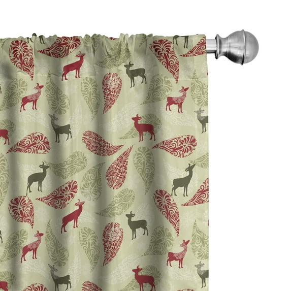 Ambesonne Deer Window Curtains, Ornate Animal, Each 28" W x 84" L, Olive Green Pale Green
