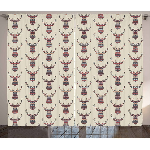 Ambesonne Deer Curtains 2 Panel Set, Ornate Pattern, 108" x 84", Multicolor