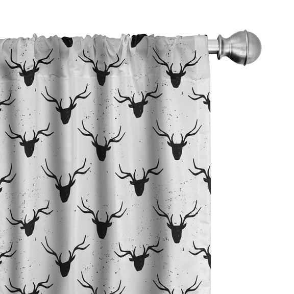 Ambesonne Deer Curtains, Animal Head Silhouettes, Pair of 28"x63", Black White