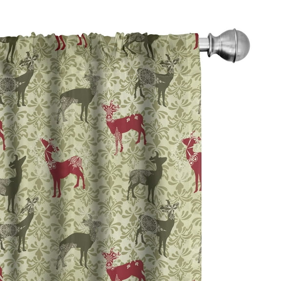 Ambesonne Deer Curtains, Damask Pattern, Pair of 28"x63", Olive Green Pale Green