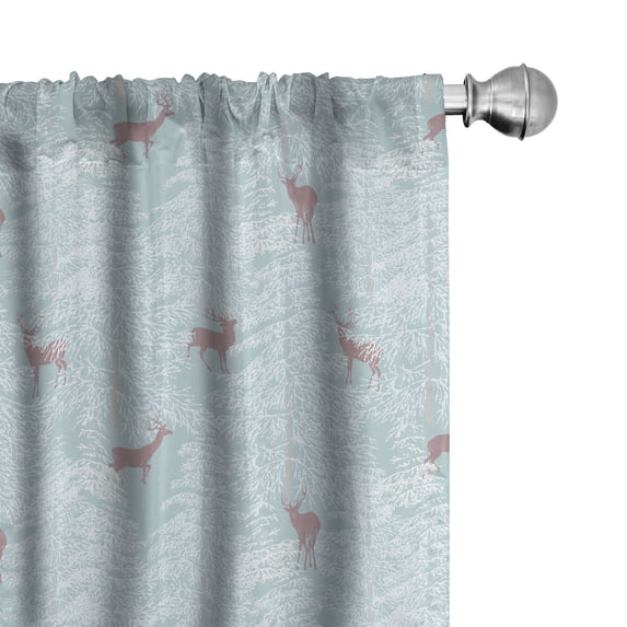 Ambesonne Deer Curtains, Forest in the Winter Trees, Pair of 28"x63", Bluegrey Dried Rose