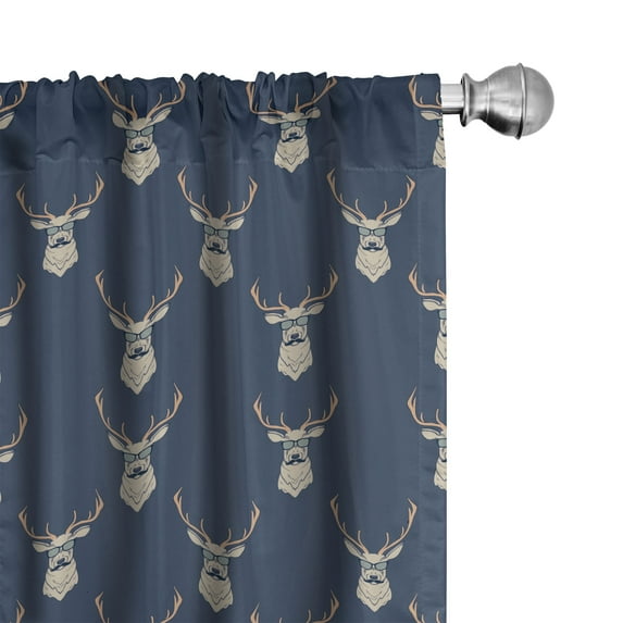 Ambesonne Deer Curtains, Retro Hipster Animals, Pair of 28"x95", Slate Blue Tan
