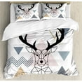thumbnail image 1 of Ambesonne Deer Duvet Cover Sets, Geometric Style Deer Portrait, 2-King, Blue Grey Pale Rose, 1 of 7