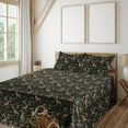 thumbnail image 1 of Ambesonne Deer Fitted & Flat Sheet with Shams 4 Pcs Set, Reindeer Floral Antlers Print, Calking, Black Green Brown, 1 of 1