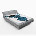 thumbnail image 1 of Ambesonne Deer Fitted Sheet, Teal Hipster Antler Print, Queen Size, Teal and Black, 1 of 2