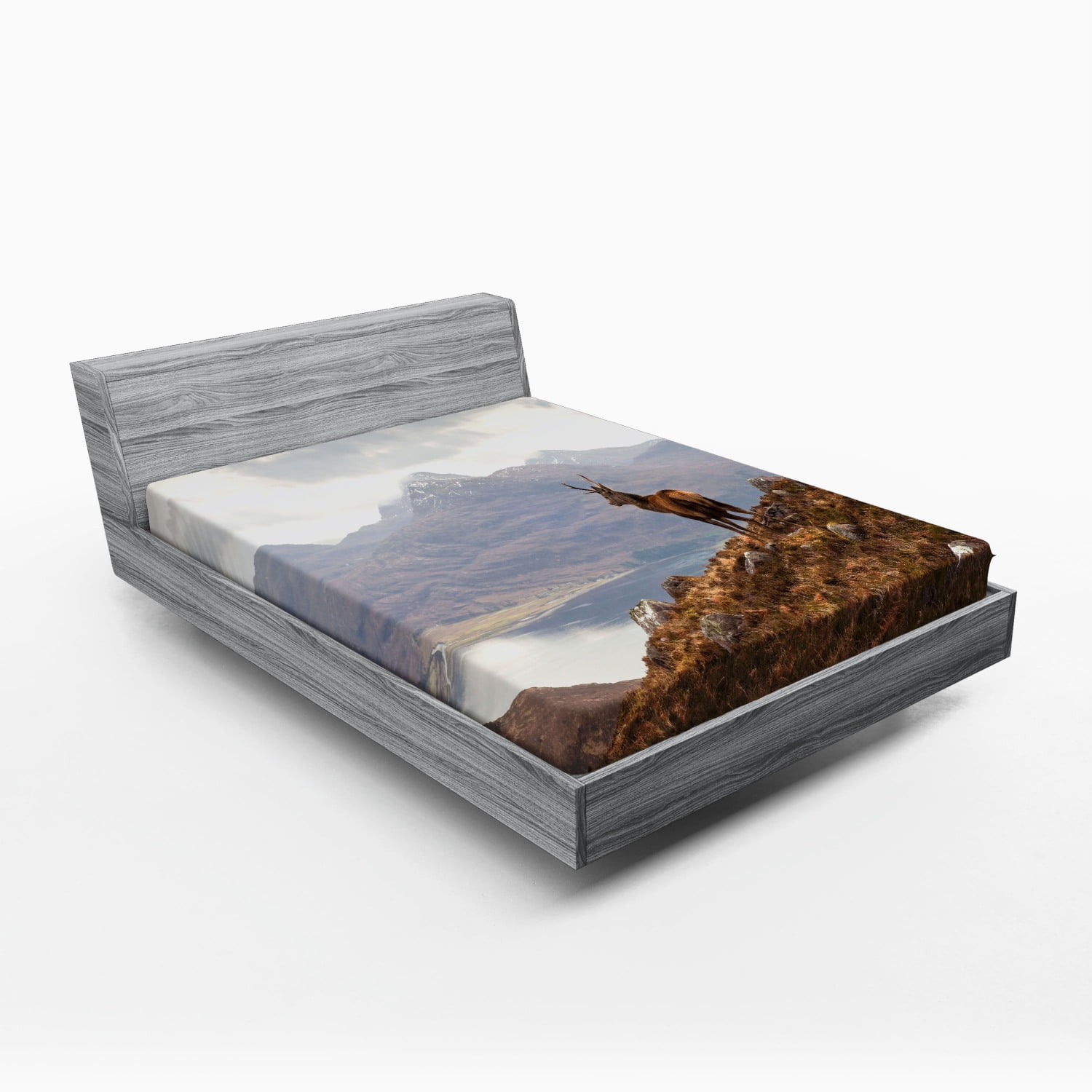 Full Size White and Brown Microfiber Deer Print Fitted Sheet