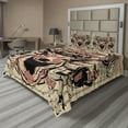 thumbnail image 1 of Ambesonne Deer Fitted & Top Sheet Set with Shams, Floral Skull and Wolves Print, Beige Black and Pink, 1 of 4