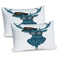 thumbnail image 1 of Ambesonne Deer Pillow Sham 2 Pack, Teal Hipster Antler Print, 30"x20", Teal and Black, 1 of 3