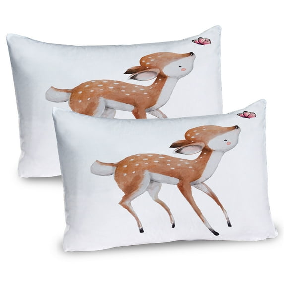 Ambesonne Deer Pillow Sham 2 Pack, Young Deer and Butterfly, 26"x20", Pale Caramel Coconut