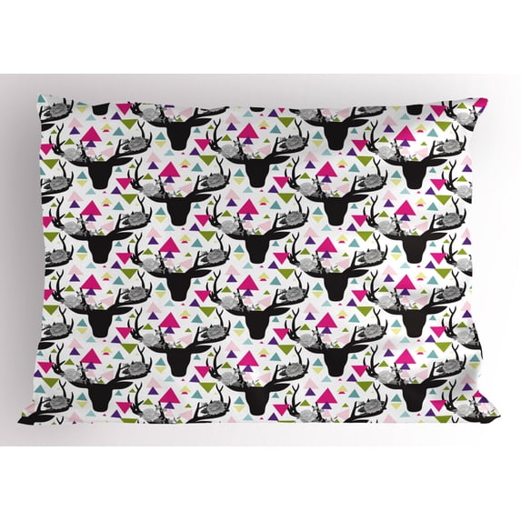 Ambesonne Deer Pillow Sham, Animal Head with Antlers, 26" X 20", Multicolor