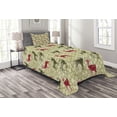 thumbnail image 1 of Ambesonne Deer Quilted Bedspread Set 2 Pcs, Damask Pattern, Twin Size, Olive Green Pale Green, 1 of 3