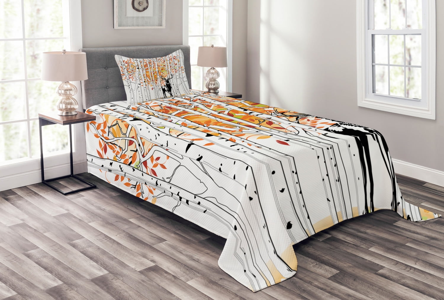 White Quilted Twin Bedspread Set with Pillow Sham