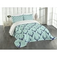 thumbnail image 1 of Ambesonne Deer Quilted Bedspread Set 3 Pcs, Abstract Creature Motif, Queen Size, Pale Seafoam Navy Blue, 1 of 5