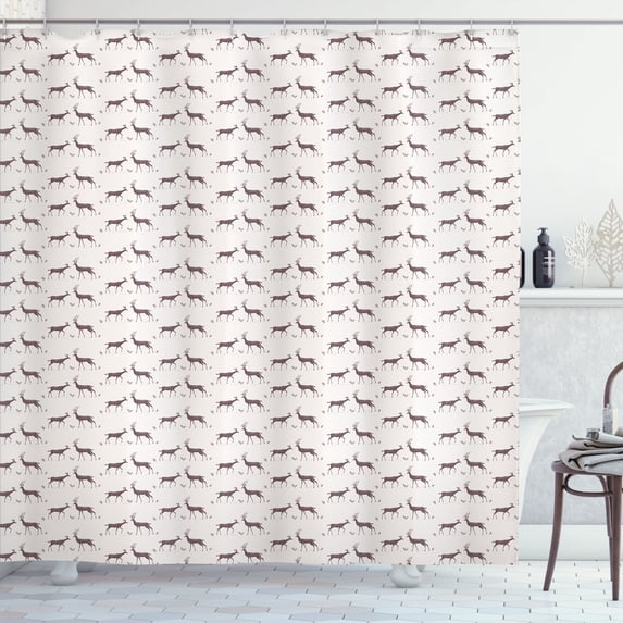 Ambesonne Deer Shower Curtain, Forest Wildlife Deers Leaves, 69"Wx75"L, Mauve Taupe and Eggshell