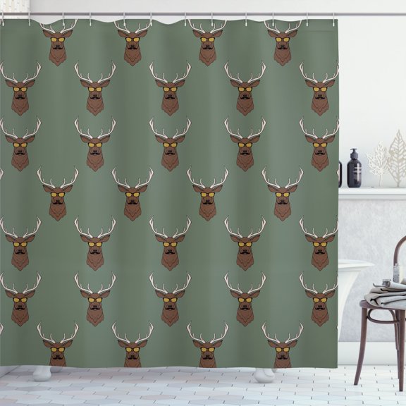 Ambesonne Deer Shower Curtain, Hipster Print of Funny Animal, 69"Wx70"L, Reseda Green