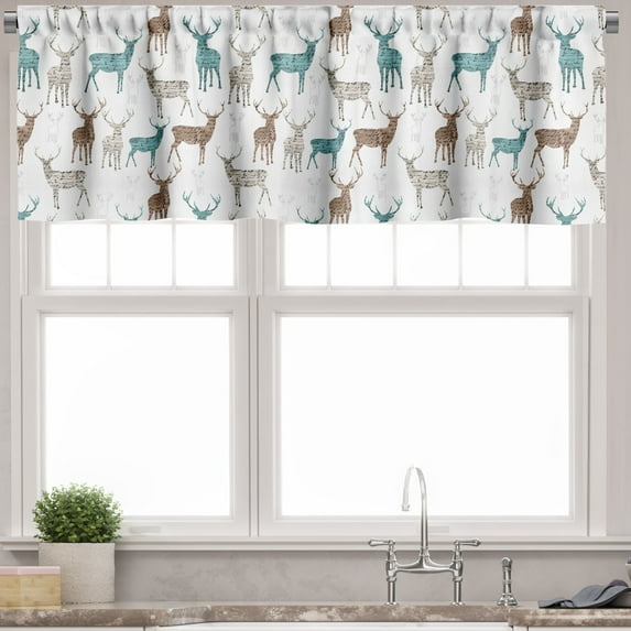 Ambesonne Deer Valance Pack of 2, Old Text Animals Christmas, 42"X12", Turquoise Brown Beige