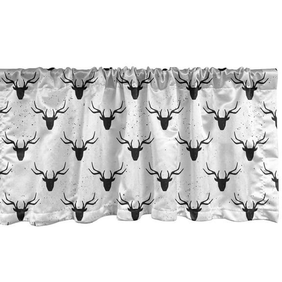 Ambesonne Deer Window Valance, Animal Head Silhouettes, 42" x 18", Black White