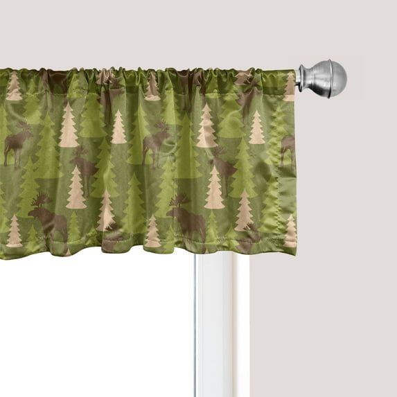 Ambesonne Deer Window Valance, Forest Creatures Moose, 54" X 18", Green Tan Brown