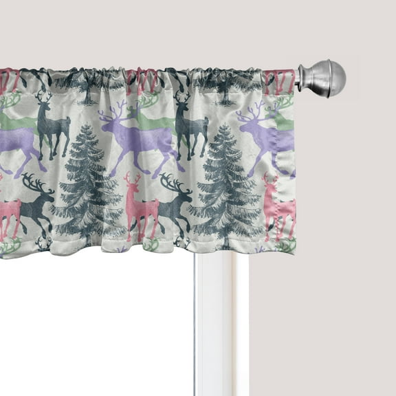 Ambesonne Deer Window Valance, Pine Trees Winter Season, 54" X 12", Multicolor