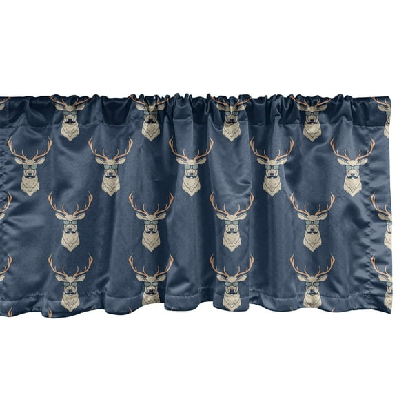 Ambesonne Deer Window Valance, Retro Hipster Animals, 42" x 18", Slate Blue Tan