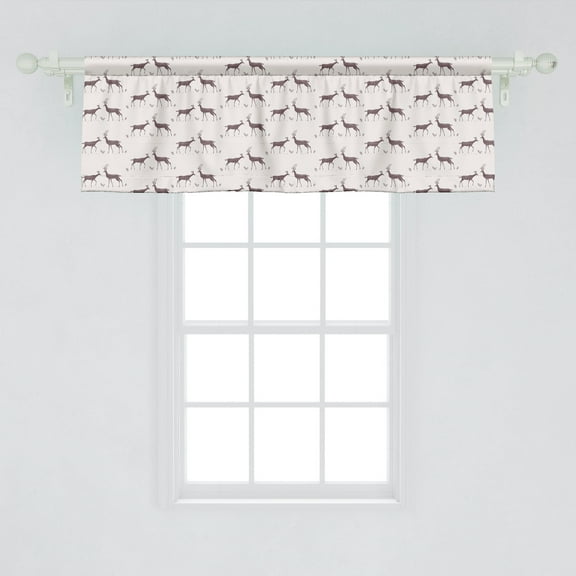 Ambesonne Deer Window Valance, Forest Wildlife Deers Leaves, 54" X 18", Mauve Taupe and Eggshell