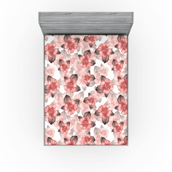 Ambesonne Delicate Blooms Fitted Sheet, Floral Neutral Boho, Queen Size, Coral Dark Mauve White