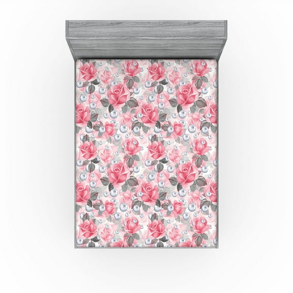 Ambesonne Delicate Floral Fitted Sheet, Dreamy Boho Roses, California King, Dark Coral Laurel Green