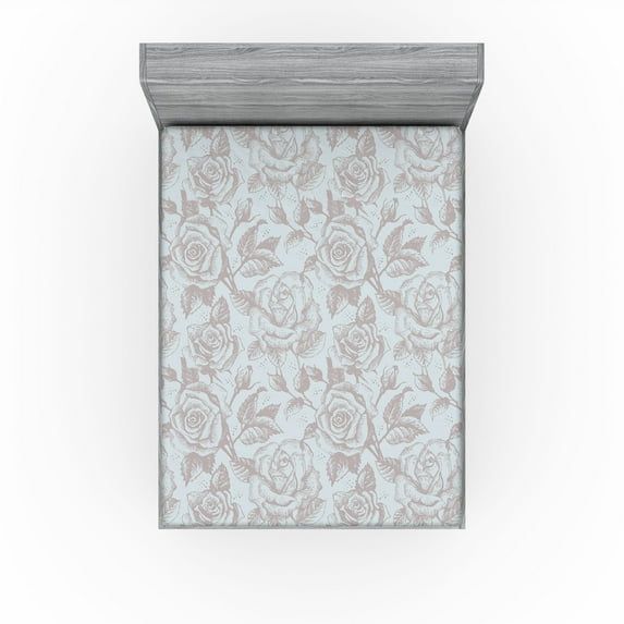 Ambesonne Delicate Roses Fitted Sheet, Simple Boho Petals, Queen Size, Pale Mustard Pale Seafoam