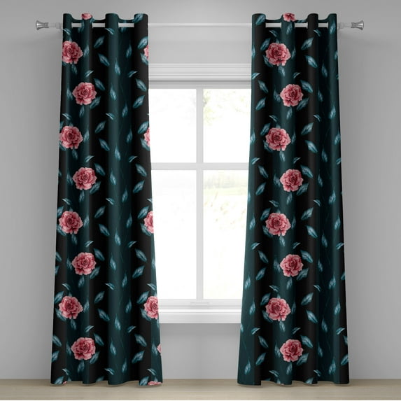 Ambesonne Delicate Roses Grommet Curtain, Art Modern Floral, 50"x120", Dark Coral Sea Blue