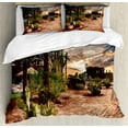 thumbnail image 1 of Ambesonne Desert Duvet Cover Set, Majestic Sky Palm Trees, 2-Calking, Blue Green Pale Brown, 1 of 7