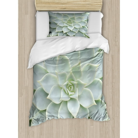 Ambesonne Desert Duvet Cover Sets, Cactus Flowers Photo, 2-Twin, Sage Green