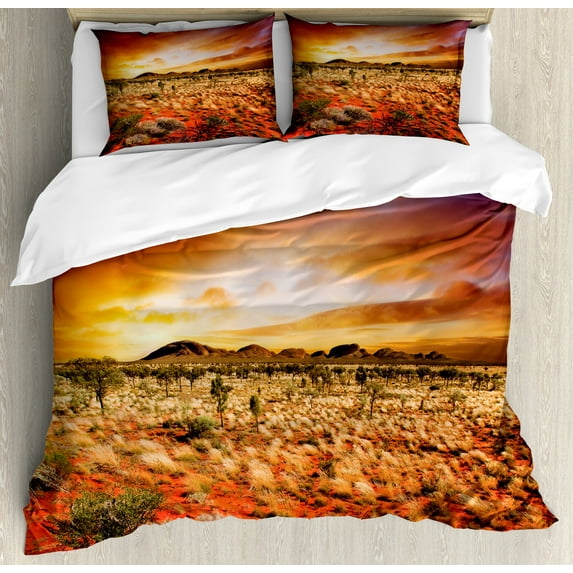 Ambesonne Desert Duvet Cover Sets, Sunset Central Australia, 2-King, Orange Yellow Coral