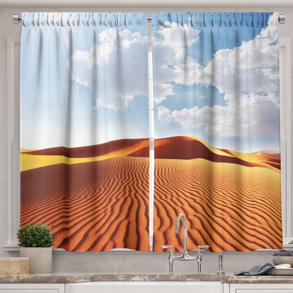 Ambesonne Desert Kitchen Curtains, Landscape with Dunes, 55"x45", Orange Yellow Pale Blue