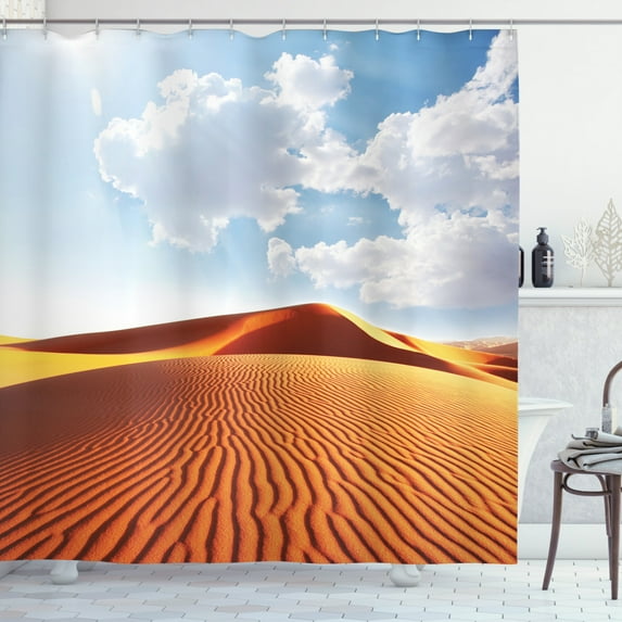 Ambesonne Desert Shower Curtain, Landscape with Dunes, 69"Wx84"L, Orange Yellow Pale Blue