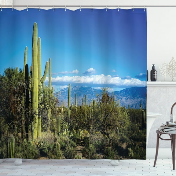 Ambesonne Desert Shower Curtain, Tucson Countryside Cacti, 69"Wx84"L, Green Blue