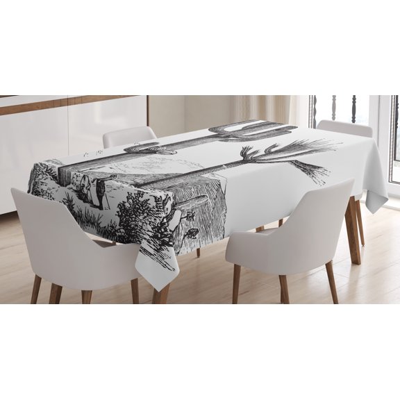 Ambesonne Desert Tablecloth Rectangular Table Cover, Sketchy Mexican View, 60"x84", Charcoal Grey
