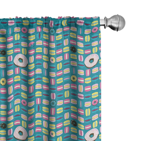 Ambesonne Dessert 4-Panel Curtains, Delicious Colorful Donuts, 56"x84", Teal and Multicolor