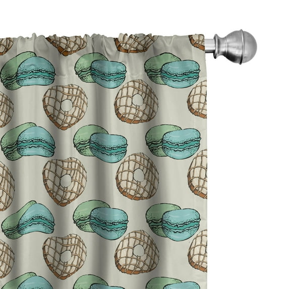 Ambesonne Dessert 4-Panel Curtains, Donuts and Macaroons Design, 56"x95", Grey Yellow Multicolor