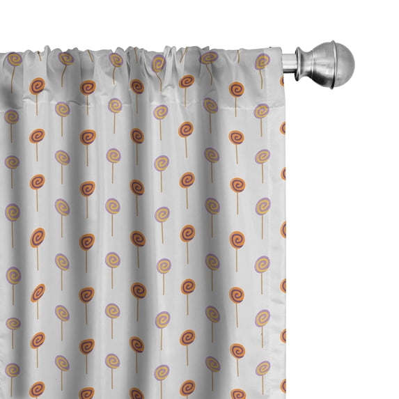 Ambesonne Dessert Curtains, Cartoon Lollipops Pattern, Pair of 28"x84", Orange and Pale Lavender