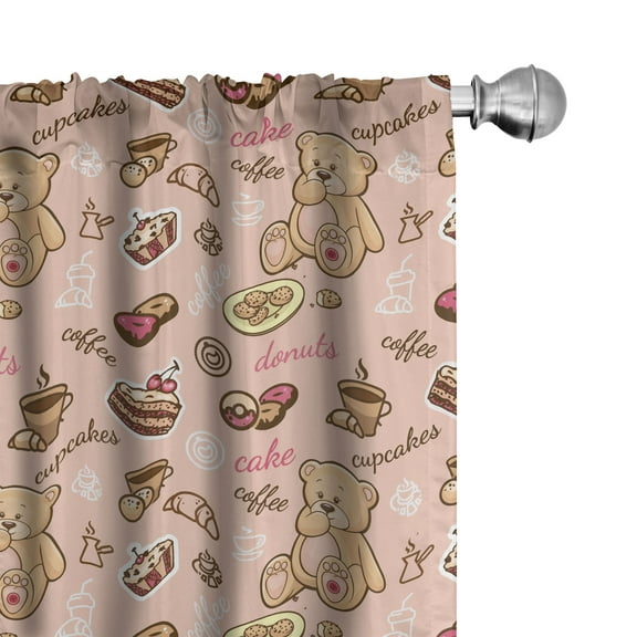 Ambesonne Dessert Curtains, Cupcakes Cookies Donuts, Pair of 28"x63", Sand Brown Coral