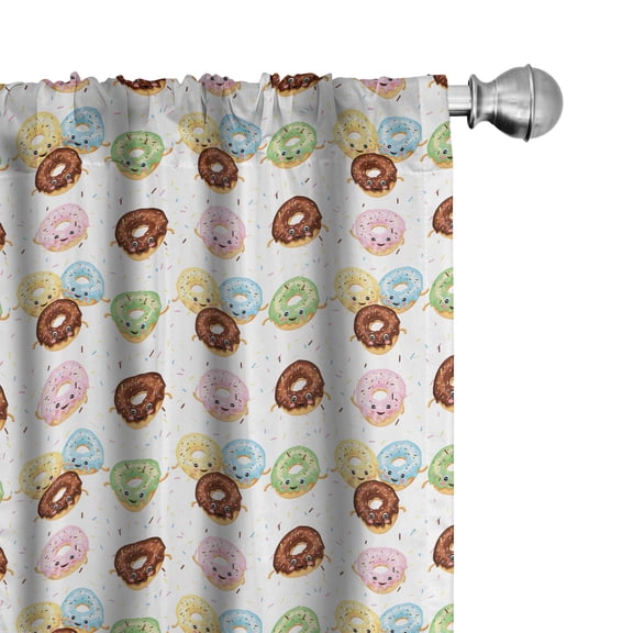 Ambesonne Dessert Curtains, Happy Donut Pattern Art, Pair of 28"x63", Cinnamon Green and Blue