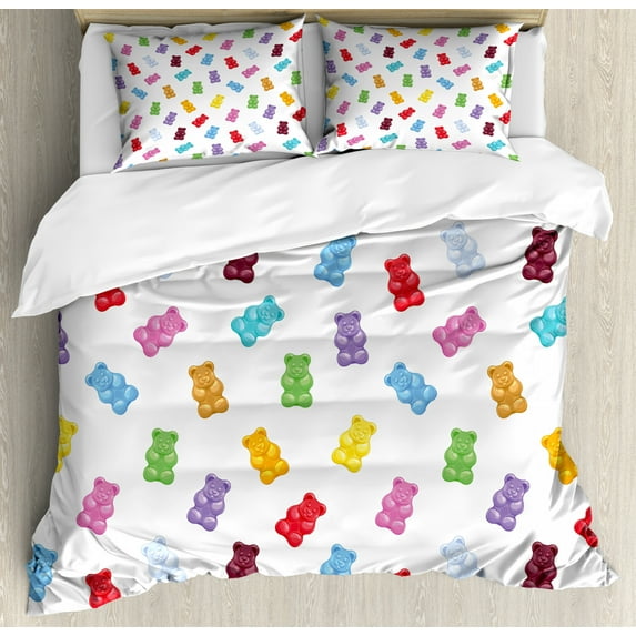 Ambesonne Dessert Duvet Cover Set, Vibrant Gummy Bears, Queen, Multicolor